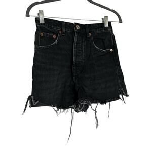 Zara 100% Cotton Black Raw Hem Fringe Denim Jean Shorts Size 2